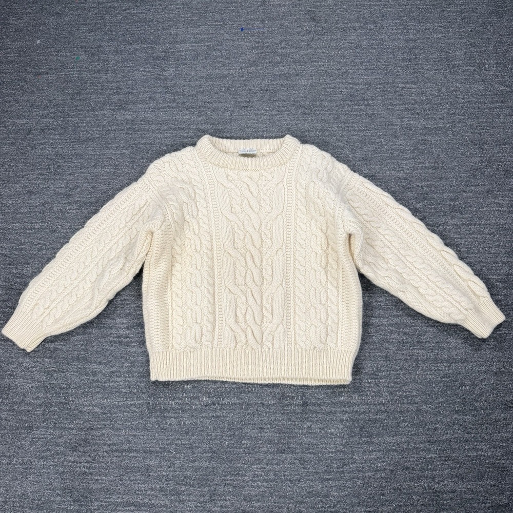 Vintage Bonner Ireland Sweater Women Small Ivory Cable Knit Wool Irish Classic